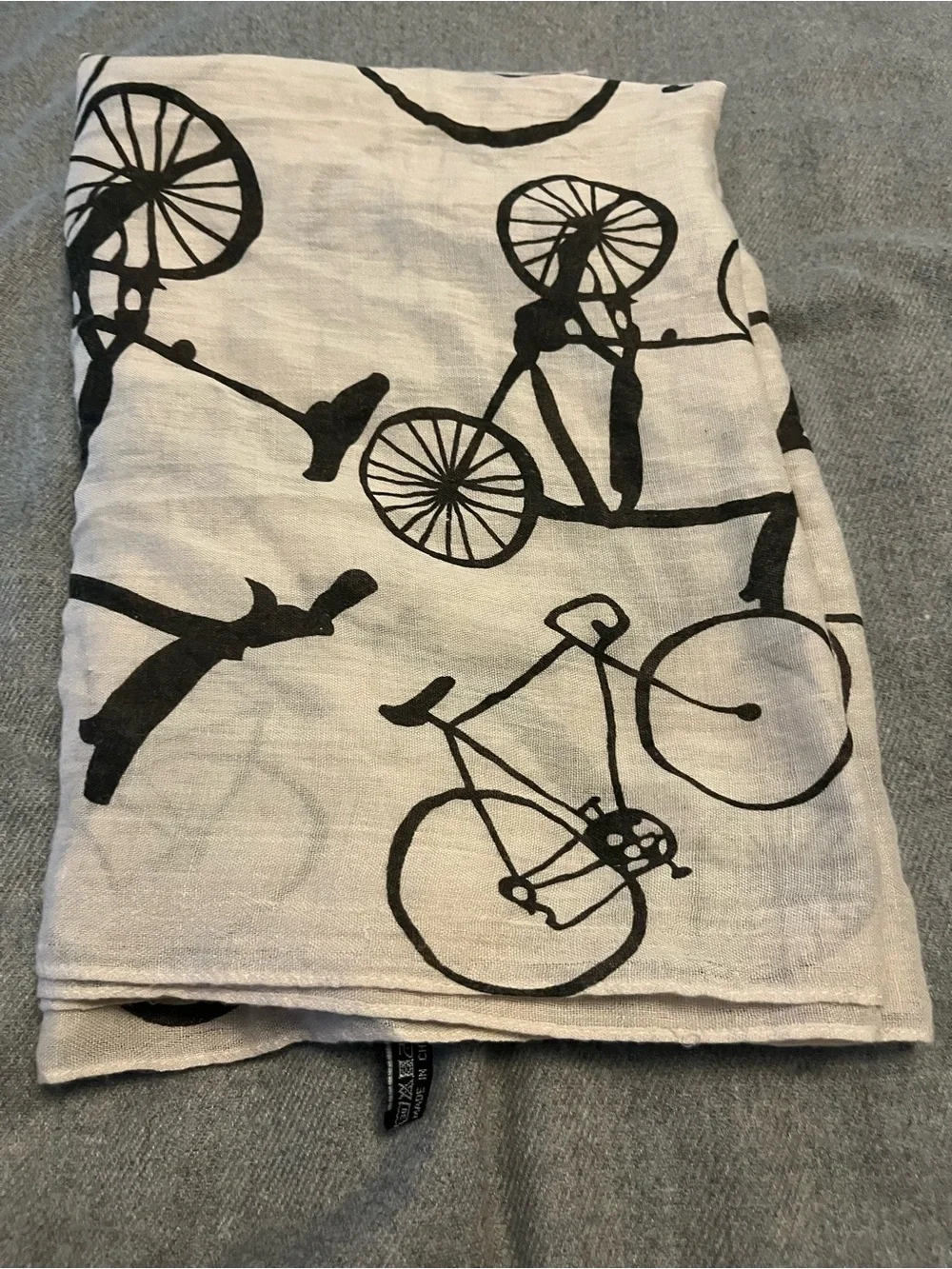 Light Beige Scarf with Black Bicycle Print